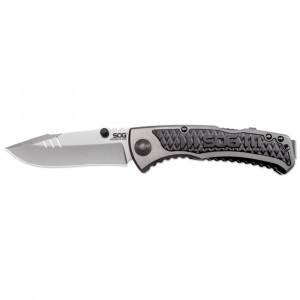 Cutit pliabil SOG Sideswipe SW1011-CP, lama asistata 7Cr15, Lockback, maner aluminiu cu insertii GRN