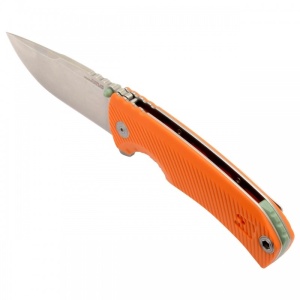 Cutit pliabil SOG Tellus FLK Blaze Orange 14-06-03-43, lama Drop Point CRYO 440 Stonewashed, Frame Lock, deschidere Flipper, maner GRN Blaze Orange, EDC Outdoor - Img 2