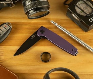 Cutit pliabil SOG Twitch III Purple 11-15-06-43, lama Drop Point D2, deschidere asistata S.A.T., maner aluminiu mov, EDC Premium - Img 8
