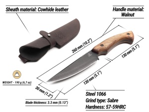 HGK6 - Cuțit de vânătoare cu teacă din piele, BeaverCraft - Img 3