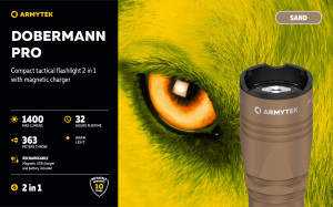 Lanterna tactica Armytek Dobermann Pro Magnet USB Sand Warm 1400 lm cu acumulator inclus - Img 6