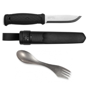 Pachet promotional Cutit Full-Tang Morakniv Garberg Black INOX si Spork Titanium, Light My Fire pentru Bushcraft si Outdoor