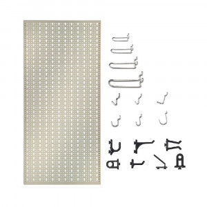 Panou perforat vertical de 500x1000 mm alb cu set de 40 carlige metalice/plastic