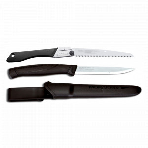 Set Cuțit Companion, negru Si Fierastrau pliabil bushcraft, camping Silky Gomboy 240mm cu 10dinti, 30mm