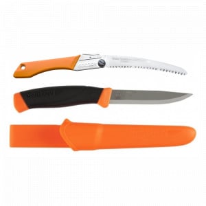 Set Cutit Heavy Duty ORANGE Si Fierastrau pliabil bushcraft, camping Silky Gomboy curbat 210mm cu 8dinti, 30mm