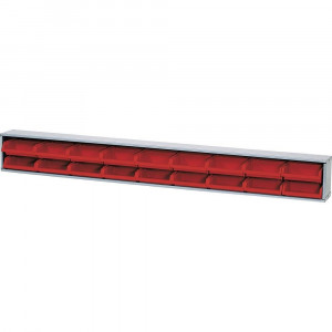 Suport cutii de organizare 1200x140 mm cu 18 cutii roșii