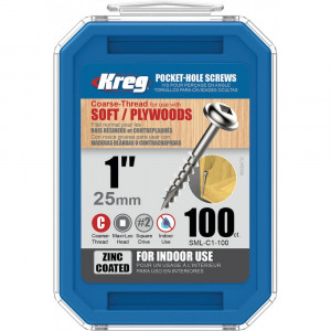 Șuruburi Kreg Pocket-Hole 25 mm cu filet grosier, zincate, cap Maxi-Loc