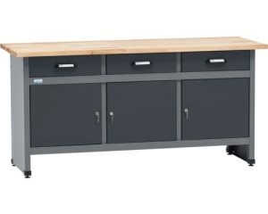 Banc de lucru 170 x 84 x 60 cm, 3 usi si 3 sertare, blat din lemn de fag 3 cm, negru/gri antracit - Img 2