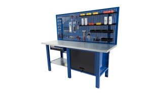 Banc de lucru metalic Werkmeister 2000-35, 2000 mm, dulap cu usa, sertar cu cheie si panou perforat