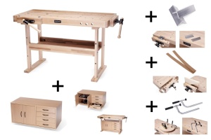 Banc de tamplarie RAMIA Diamond 1500 COMBO din fag, cu dulap si accesorii - Img 2