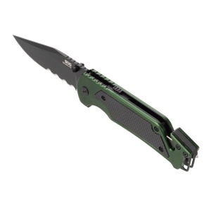 Cutit pliabil SOG Escape 2.0 Olive Drab 11-52-01-43, lama Clip Point AUS-8 partial zimtata, deschidere asistata, taietor centura, spargator geam