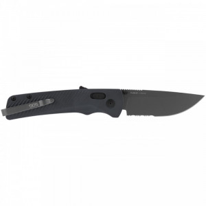 Cutit pliabil SOG Flash AT Urban Grey Serrated 11-18-06-41, lama Drop Point partial zimtata CRYO D2 Black TiNi, deschidere asistata S.A.T., AT-XR Lock, maner GRN Urban Grey