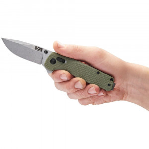 Cutit pliabil SOG Terminus XR G10 Olive Drab, lama D2, XR Lock, maner G10 verde olive, Flipper EDC - Img 2