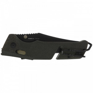 Cutit pliabil SOG Trident AT Olive Drab 11-12-03-41, lama Drop Point CRYO D2 Black TiNi, deschidere asistata S.A.T., AT-XR Lock, taietor de centura, spargator de geam, maner GRN Olive Drab - Img 3