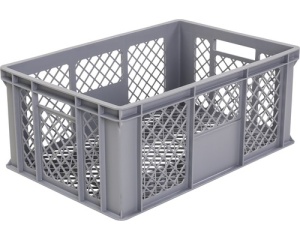 Ladă depozitare din plastic perforată Wibo Eurobox 600x400x320 mm gri, cu mânere, cutie universala