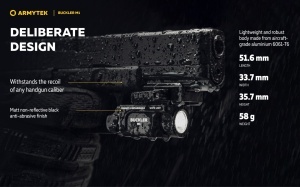 Lanterna tactica Armytek Buckler M1 White 700 lm pentru pistol, cu montura Glock si Picatinny - Img 15