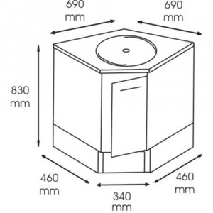 Masca chiuveta cabinet medical/stomatologic de colt cu usa, 340x460x690x830 mm - Img 1