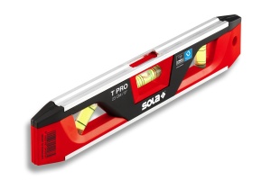 Nivela din plastic/aluminiu torpedo pro, 2 bule + 1 x 45 grade, 23 cm, magnetica SOLA T PRO