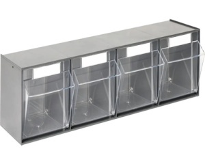 Organizator industrial cu 4 recipiente transparente 600 x 207 x 137 mm