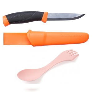 Pachet promo Morakniv Companion portocaliu + Spork Original Bio Light My Fire, set outdoor camping