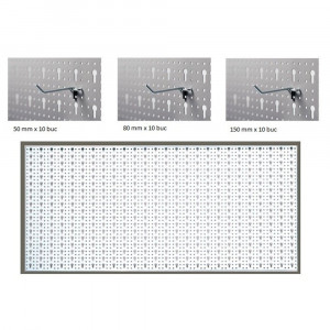 Panou perforat orizontal de 1000x500mm alb cu set 30 carlige