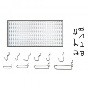 Panou perforat orizontal de 1000x500mm alb cu set de 40 carlige metalice/plastic - Img 1