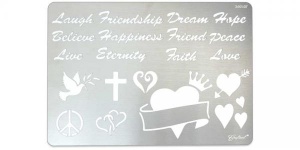 Sablon din otel inoxidabil Craftool Stencil Sentiments pentru pirogravura pe piele, 178 x 127 mm - Tandy Leather 3601-07