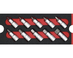 Set capete chei hexagonale exterior 1/2, 10 piese, insertie pentru sertar