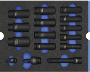 Set chei tubulare impact 1/2, 55 piese, insertie pentru sertare