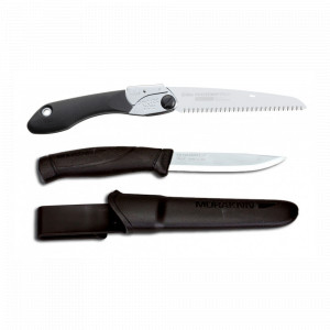 Set Cuțit Companion, negru Si Fierastrau pliabil bushcraft, camping Silky Pocketboy 170mm cu 10dinti, 30mm