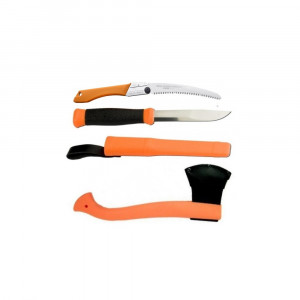 Set Cutit Morakniv 2000, portocaliu, Fierastrau Silky Gomboy curbat 240mm cu 8dinti, 30mm si Topor portocaliu