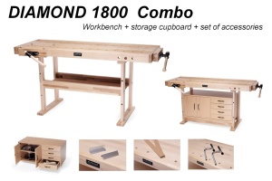 Banc de tamplarie RAMIA Diamond 1800 COMBO din fag, cu dulap si accesorii - Img 3