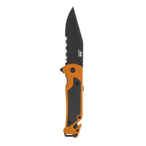 Cutit pliabil SOG Escape 2.0 Hi Viz Orange 11-52-02-43, lama Clip Point AUS-8 partial zimtata, taietor centura, spargator geam, maner aluminiu - Img 2