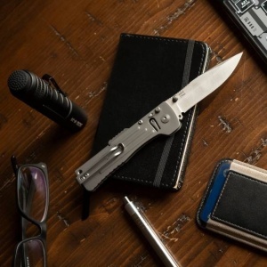 Cutit pliabil SOG SlimJim 2.0 Satin SJ41-CP, lama Clip Point AUS-8, deschidere asistata S.A.T., Lockback, maner din otel inoxidabil, EDC Ultra Slim - Img 4