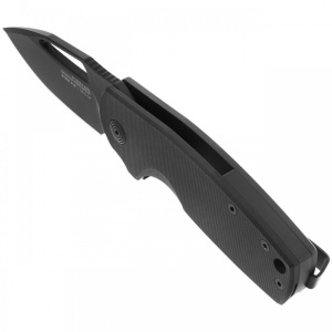 Cutit pliabil SOG Stout FLK Blackout 14-03-02-57, lama Clip Point CRYO D2 Black TiNi, Frame Lock, deschidere Flipper, maner G10 Black, EDC - Img 3