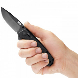 Cutit pliabil SOG Terminus XR Black, lama D2 Black TiNi, XR Lock, maner G10 negru, Flipper EDC - Img 8