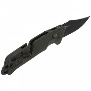 Cutit pliabil SOG Trident AT Olive Drab 11-12-03-41, lama Drop Point CRYO D2 Black TiNi, deschidere asistata S.A.T., AT-XR Lock, taietor de centura, spargator de geam, maner GRN Olive Drab - Img 4