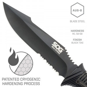 Cutit tactic SOG SEAL Strike Black TiNi, otel AUS-8, lama partial zimtata 125 mm - Img 3