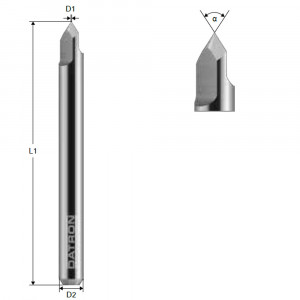 Freza pentru Gravura Datron 0068282G, 1 Canelura, D0,1 mm, 30°, Coada 6 mm - Img 3
