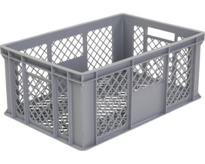 Ladă depozitare din plastic perforată Wibo Eurobox 600x400x320 mm gri, cu mânere, cutie universala - Img 2