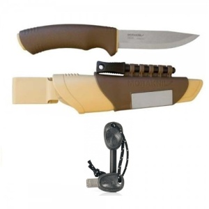 Pachet supraviețuire Morakniv Bushcraft Survival Desert, oțel carbon + amnar