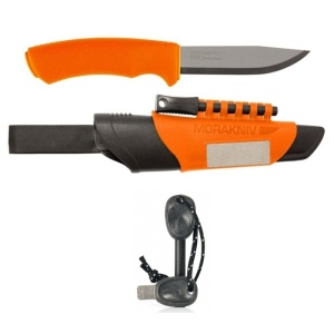Pachet supraviețuire Morakniv Bushcraft Survival Orange, oțel carbon + amnar
