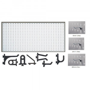 Panou perforat orizontal de 1000x500mm alb cu set 45 carlige