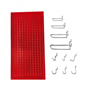 Panou perforat vertical de 500x1000 mm rosu cu set de 60 carlige metalice