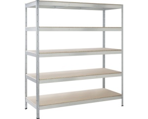Raft metalic depozitare cu 5 polite din lemn, 1300x450x1800 mm max. 150 kg/polita, montaj rapid cu cleme