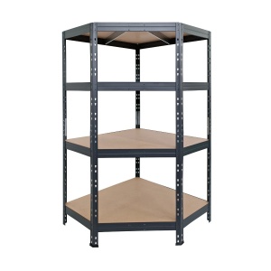 Raft metalic depozitare, de colt, 180 x 90 x 90 x 45 cm, gri, 4 polite, 250 kg/polita