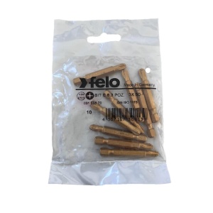 Set 10 biti Felo, seria TiN Plus profil Pozidrive, E6.3, PZ3, 50mm - Img 1