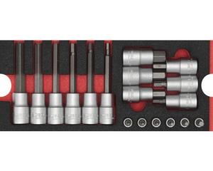 Set capete chei hexagonale 1/2" și 1/4" WGB 268x38x114 mm, inserție pentru sertare, 18 piese