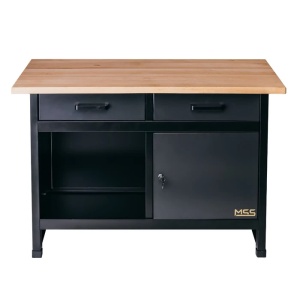 Banc de lucru 1200 x 600 x 830 mm , blat din lemn, gri inchis, 2 sertare + 1 usa,MSS