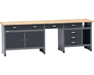 Banc de lucru 240 x 84 x 60 cm, 2 usi si 6 sertare, blat din lemn 3 cm, negru/gri antracit - Img 2